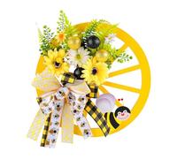 Liuyoyo Sunflower Wagon Wheel Wreath, Lifelike Spring Sunflower Wagon Wheel Wreath, Wooden Wheel Wreath with Sunflower and Bow, Farmhouse Decor Outdoor Decorations