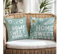 Liuyqing Outdoor Cushions Letter Cushions Duck Egg Color Cushion Covers 65x65cm, Set of 2 Spring Decorative Waterproof Outdoor Cushion Covers for Office Patio Garden Sofa Farmhouse TG-1237