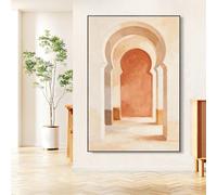 LIUYUYOUGO 100% Hand-Painted Moroccan Arch Oil Painting Textured Abstract Architectural Canvas Wall Art Minimalist Modern Beige And Terracotta Artwork Wall Decor for Entryway 120 × 180 Cm(47.2 ×
