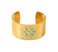LIUYUYOUGO 14K Gold Plated Bangle Bracelet For Women Boho Turquoise Inlay Wide Bangle Vintage Open Cuff Chunky Gold Bangle Ethnic Statement Jewellery For Ladies Girl Gift