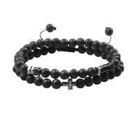LIUYUYOUGO 2Pcs Christian Bracelet For Me Natural Stone Hematite Charm Beaded Bracelets Faith Yoga Pray Meditation Protection Bangle Handmade Braided Jewelry Gift Black Lava