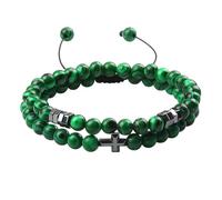 LIUYUYOUGO 2Pcs Christian Bracelet For Me Natural Stone Hematite Charm Beaded Bracelets Faith Yoga Pray Meditation Protection Bangle Handmade Braided Jewelry Gift Malachite
