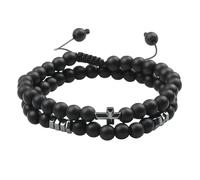 LIUYUYOUGO 2Pcs Christian Bracelet For Me Natural Stone Hematite Charm Beaded Bracelets Faith Yoga Pray Meditation Protection Bangle Handmade Braided Jewelry Gift Black Matte