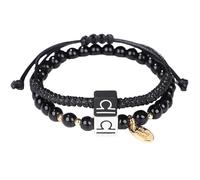 LIUYUYOUGO 2Pcs Hand Braided Zodiac Bracelets Natural Gemstone Black Agate Star Sign Crystal Bracelet Black And White Charm Couple Friendship Wristband Women Men Jewelry Gift Libra