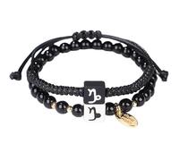 LIUYUYOUGO 2Pcs Hand Braided Zodiac Bracelets Natural Gemstone Black Agate Star Sign Crystal Bracelet Black And White Charm Couple Friendship Wristband Women Men Jewelry Gift Capricorn