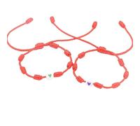 LIUYUYOUGO 2Pcs Love Heart Braided Bracelet Handmade Adjustable 7 Knot Protection Good Lucky Bracelets For Adults Couples Friends Charm Wristbands Amulet Jewelry Set Red