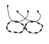 LIUYUYOUGO 2Pcs Love Heart Braided Bracelet Handmade Adjustable 7 Knot Protection Good Lucky Bracelets For Adults Couples Friends Charm Wristbands Amulet Jewelry Set Black