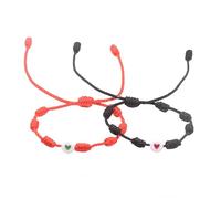 LIUYUYOUGO 2Pcs Love Heart Braided Bracelet Handmade Adjustable 7 Knot Protection Good Lucky Bracelets For Adults Couples Friends Charm Wristbands Amulet Jewelry Set Black+Red