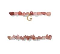 LIUYUYOUGO 2Pcs Strawberry Crystal Bracelet For Women Irregular Crystal Chip Bracelet Set Wtih Initial A-Z Letter Charm Beaded Stretch Bangle Fashion Gemstone Jewelry Gift Letter G