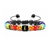 LIUYUYOUGO 7 Chakra Crystal Gemstone Bracelet Natural Black Lava Stone Essentail Oil Diffuser Bracelets Initial Beaded Bangle With A-Z Letter Jewelry For Men Women Gifts Letter E