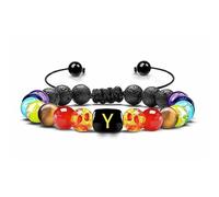 LIUYUYOUGO 7 Chakra Crystal Gemstone Bracelet Natural Black Lava Stone Essentail Oil Diffuser Bracelets Initial Beaded Bangle With A-Z Letter Jewelry For Men Women Gifts Letter Y