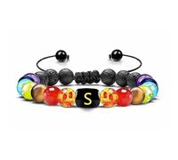 LIUYUYOUGO 7 Chakra Crystal Gemstone Bracelet Natural Black Lava Stone Essentail Oil Diffuser Bracelets Initial Beaded Bangle With A-Z Letter Jewelry For Men Women Gifts Letter S