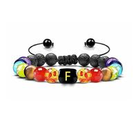 LIUYUYOUGO 7 Chakra Crystal Gemstone Bracelet Natural Black Lava Stone Essentail Oil Diffuser Bracelets Initial Beaded Bangle With A-Z Letter Jewelry For Men Women Gifts Letter F