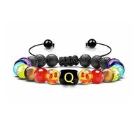 LIUYUYOUGO 7 Chakra Crystal Gemstone Bracelet Natural Black Lava Stone Essentail Oil Diffuser Bracelets Initial Beaded Bangle With A-Z Letter Jewelry For Men Women Gifts Letter Q