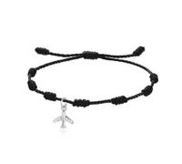 LIUYUYOUGO 7 Knots Bracelet For Women Men Gold/Silver Plated Airplane Charm Couples Bracelets With Cubic Zirconia Handmade String Braided Wristband Protection Good Luck Jewelry Black String Silver