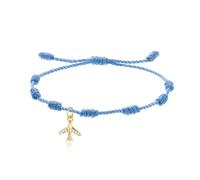 LIUYUYOUGO 7 Knots Bracelet For Women Men Gold/Silver Plated Airplane Charm Couples Bracelets With Cubic Zirconia Handmade String Braided Wristband Protection Good Luck Jewelry Lake Blue String Gold