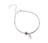 LIUYUYOUGO 925 Sterling Silver Bracelets For Women Lucky Letter Card Charm Tubular Bangle Pink Natural Crystal Irregular Blocks Beaded Cuff Wristbands Dainty Jewelry Gifts