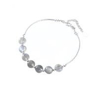 LIUYUYOUGO 925 Sterling Silver Moonstone Bracelet Natural Stone Gray Round Beaded Crystal Bangle Adjustable Yoga Chakra Gemstones Jewelry For Women Girl Statement Gift