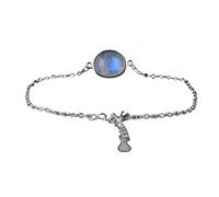 LIUYUYOUGO 925 Sterling Silver Moonstone Bracelet Natural Stone Oval Beads Charm Crystal Bangle Adjustable Yoga Chakra Bracelets Gemstones Jewelry Gift For Girl Women