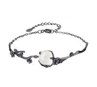 LIUYUYOUGO 925 Sterling Silver Moonstone Bracelet Vintage Black Plum Flower Thornbush Branch Link Chain Bracelets Natural Stone Beads Charm Bangle Punk Jewelry Gift For Women