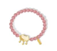 LIUYUYOUGO 925 Sterling Silver Necklace And Bracelet Set For Women Chinese Style Jade Auspicious Padlock Pendant Jewellery Sets Pink Stone Beaded Bangle Golden Ethnic Jewelry Bracelet