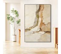 LIUYUYOUGO Abstract Beige Brown Textured Rock Canvas Wall Art Frameless 100% Hand-Painted Textured Earth Tone Landscape Oil Painting Wall Decor for Living Room Entryway 90 × 130 Cm(35.4 × 51.2 In)