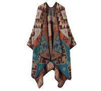 LIUYUYOUGO Aztec Poncho Women Reversible Oversized Shawl Wrap Soft Faux Cashmere Knitted Cape Ethnic Pattern Print Ruana Cape Open Front Cardigan Fall Winter Scarf Coat Khaki