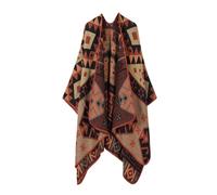 LIUYUYOUGO Aztec Poncho Women Reversible Oversized Shawl Wrap Soft Faux Cashmere Knitted Cape Ethnic Pattern Print Ruana Cape Open Front Cardigan Fall Winter Scarf Coat Ochre