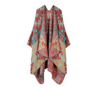 LIUYUYOUGO Aztec Poncho Women Reversible Oversized Shawl Wrap Soft Faux Cashmere Knitted Cape Ethnic Pattern Print Ruana Cape Open Front Cardigan Fall Winter Scarf Coat Orange