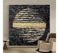 LIUYUYOUGO Black Gold Foil Moon Abstract Anvas Wall Art Hand Painted Geometric Textured Landscape Oil Painting Modern Contemporary Artwork for Living Room Office Villa Hotel 140×140 Cm (55.1 × 55