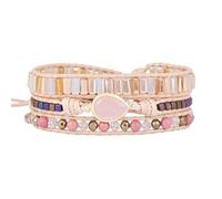 LIUYUYOUGO Bohemian Crystal Bracelets For Women Natural Stone Beaded 3 Wrap Bracelet Handmade Layered Adjustable Leather Friendship Weave Yoga Bangle Chakra Gemstone Jewelry Rose Quartz