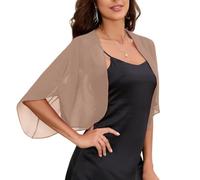 LIUYUYOUGO Bolero Shrug for Women Summer Chiffon Cropped Cardigan Batwing Short Sleeve Open Front Bolero Jackets for Dresses Evening Lightweight Casual Short Shawl Blouse Top Khaki One Size