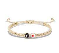 LIUYUYOUGO Bracelet With Letter And Heart For Couples And Friends Initial A-Z Charm Braided Bracelets Apricot Rope Handmade Adjustable Friendshipband Personalized Jewelry Gifts Letter P