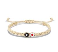 LIUYUYOUGO Bracelet With Letter And Heart For Couples And Friends Initial A-Z Charm Braided Bracelets Apricot Rope Handmade Adjustable Friendshipband Personalized Jewelry Gifts Letter T