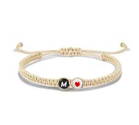 LIUYUYOUGO Bracelet With Letter And Heart For Couples And Friends Initial A-Z Charm Braided Bracelets Apricot Rope Handmade Adjustable Friendshipband Personalized Jewelry Gifts Letter M