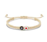 LIUYUYOUGO Bracelet With Letter And Heart For Couples And Friends Initial A-Z Charm Braided Bracelets Apricot Rope Handmade Adjustable Friendshipband Personalized Jewelry Gifts Letter D