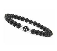 LIUYUYOUGO Bracelet With Letters For Couples A-Z Letter Handmade Natural Gemstone Initial Beaded Bracelet 8Mm Black Frosted Onyx Stretch Crystal Bangle Jewelry For Men Women Letter N