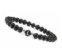 LIUYUYOUGO Bracelet With Letters For Couples A-Z Letter Handmade Natural Gemstone Initial Beaded Bracelet 8Mm Black Frosted Onyx Stretch Crystal Bangle Jewelry For Men Women Letter L