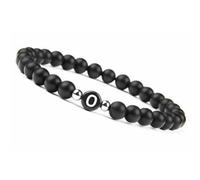 LIUYUYOUGO Bracelet With Letters For Couples A-Z Letter Handmade Natural Gemstone Initial Beaded Bracelet 8Mm Black Frosted Onyx Stretch Crystal Bangle Jewelry For Men Women Letter O