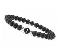 LIUYUYOUGO Bracelet With Letters For Couples A-Z Letter Handmade Natural Gemstone Initial Beaded Bracelet 8Mm Black Frosted Onyx Stretch Crystal Bangle Jewelry For Men Women Letter I