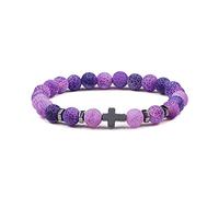 LIUYUYOUGO Christian Bracelet For Men Natural Stone Hematite Charm Faith Cross Bracelet Pray Meditation Yoga Protection Bangle Crystal Gemstones Religion Jewellery Gifts Purple Weathered
