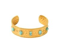 LIUYUYOUGO Chunky Gold Bangle For Women Dainty Turquoise Inlay Gold Plated Bangle Adjustable Open Cuff Bangles Boho Wide Gold Bracelets Statement Jewellery For Girl Gifts