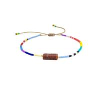 LIUYUYOUGO Crystal Beaded Bracelets For Women Rectangle Charm Natural Stone Bracelet Boho Handmade Braided Colorful Small Beads Bangle Adjustable Friendship Jewelry Gift Red Jasper