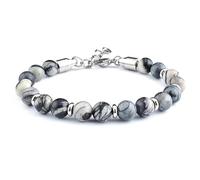 LIUYUYOUGO Crystal Beaded Bracelets Men 8Mm Handmade Natural Stone Beads Bracelet Fashion Spacer Adjustable Silver Chain Lucky Jewelry Gift For Him Boyfriend Husband Valentines Map Stone