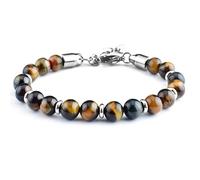 LIUYUYOUGO Crystal Beaded Bracelets Men 8Mm Handmade Natural Stone Beads Bracelet Fashion Spacer Adjustable Silver Chain Lucky Jewelry Gift For Him Boyfriend Husband Valentines Yellow Tiger Eye