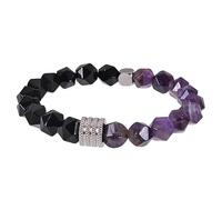 LIUYUYOUGO Crystal Beaded Bracelets Men 8Mm Natural Stone Black Obsidian Faceted Beads Bracelet Fashion Adjustable Elastic Rope Gemstones Bangle Statement Jewelry Gift Amethyst