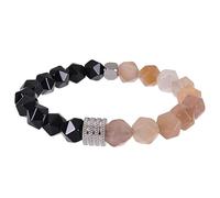 LIUYUYOUGO Crystal Beaded Bracelets Men 8Mm Natural Stone Black Obsidian Faceted Beads Bracelet Fashion Adjustable Elastic Rope Gemstones Bangle Statement Jewelry Gift Orange Agate