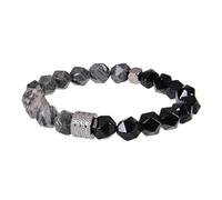 LIUYUYOUGO Crystal Beaded Bracelets Men 8Mm Natural Stone Black Obsidian Faceted Beads Bracelet Fashion Adjustable Elastic Rope Gemstones Bangle Statement Jewelry Gift Map Stone