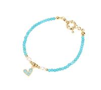 LIUYUYOUGO Crystal Beaded Heart Bracelet For Women Faceted Natural Stone Beads Pearl Splicing Charm Bracelets Elegant Adjustable Christmas Birthday Gemstone Jewelry Gifts Blueturquoise