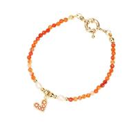 LIUYUYOUGO Crystal Bracelet For Women Dainty Love Heart Charm Pearls Beaded Bracelet With Sparkle Cubic Zirconia Fashion Adjustable Natural Stone Bangle Eternity Jewellery Gift Red Agate